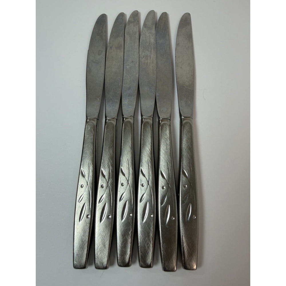 Set Of 6 Oneida Will O' Wisp Dinner Knives Burnished Heirloom Cube Knife 9-1/4